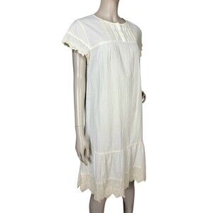 Citron Bleu 100% Comb Cotton Creme Tiered Cottage Prairie Dress Size Small